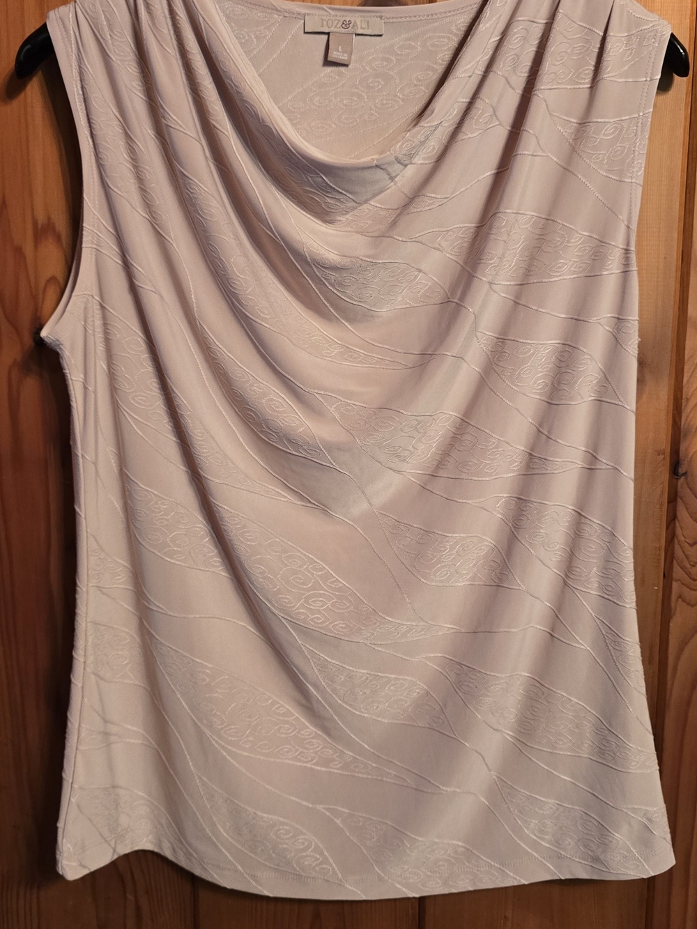 Roz & Ali Champagne Colored Cowl Neck Sleeveless‎ Top Size L